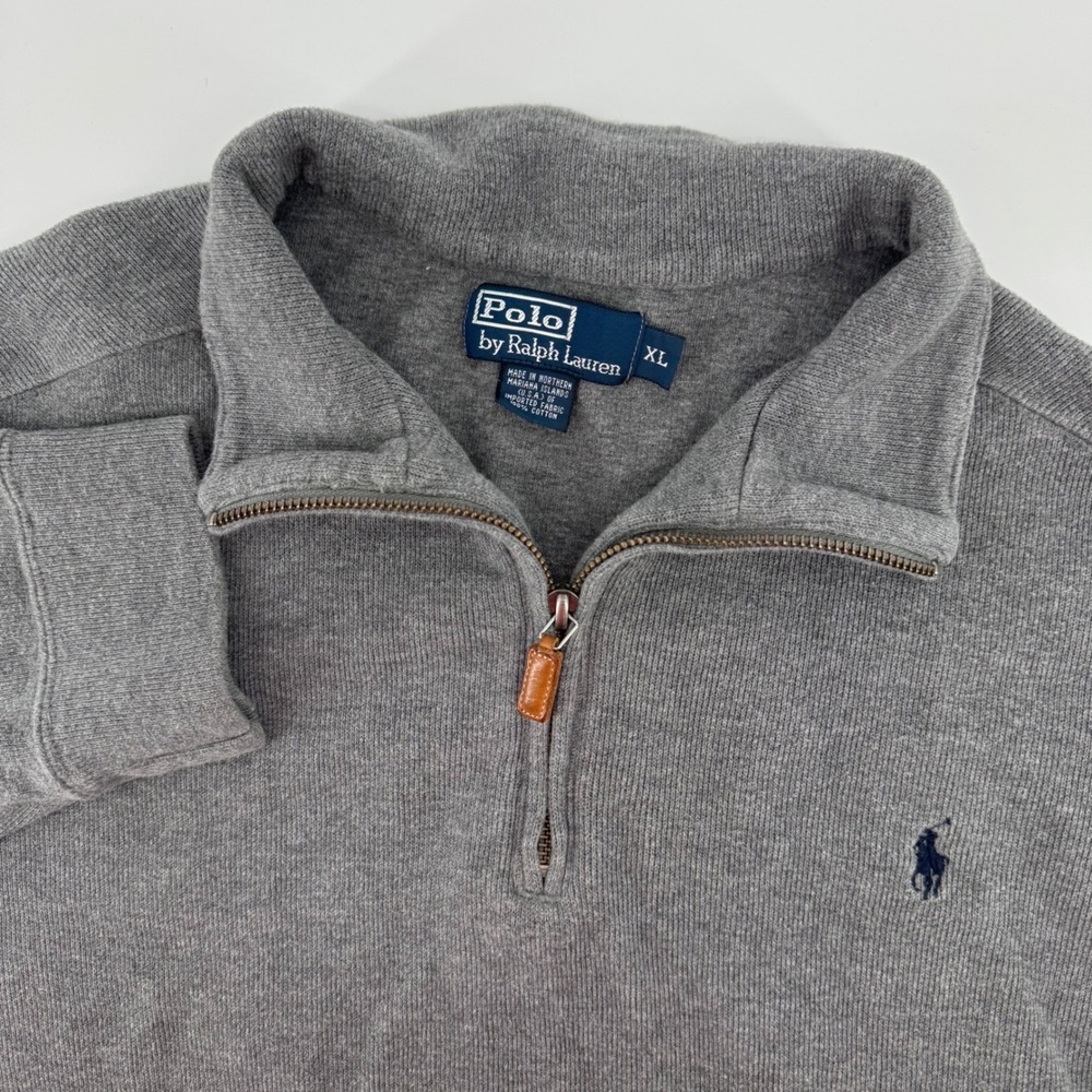 Polo Ralph Lauren Quarter Zip Pullover Men XL Grey Cotton Pony Logo Sweater